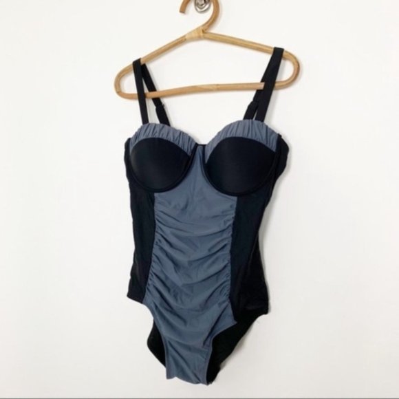 Colorblock Black Gray One Piece Swimsuit XL - Picture 6 of 10